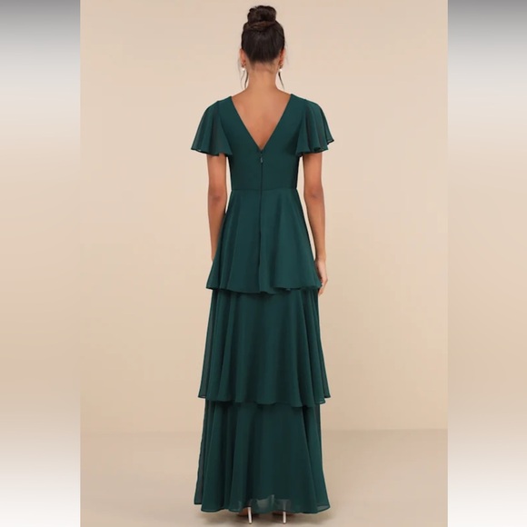 Lulus Sincerely Exquisite Emerald Green Short Sleeve Tiered Maxi Dress - Picture 2 of 5